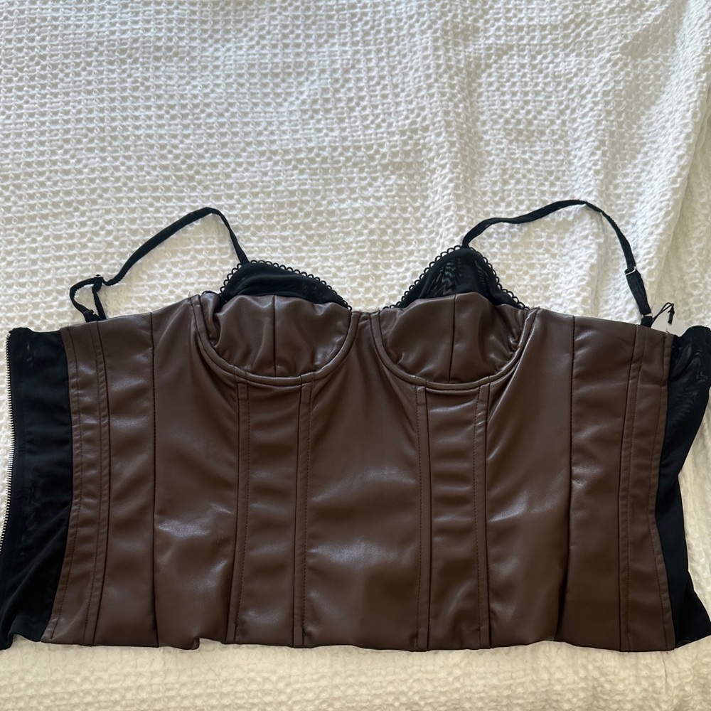 WeWoreWhat Leather Brown Corset Top